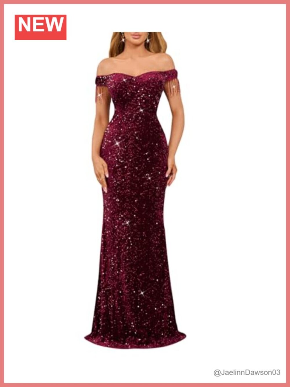 Women Off Shoulder Sequin Formal Maxi Dress Tassel Sleeve Evening Gown